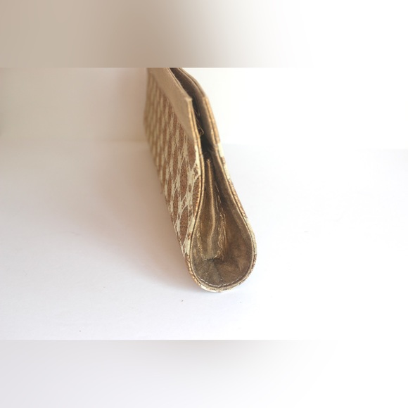 Gold Metallic Brocade Clutch with Brass Chain, Pattern Interior Pockets Evening - Picture 9 of 9